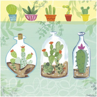 Cacti Garden I no Birds and Butterflies -Paper Art-32"x32"