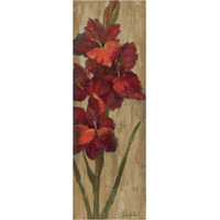 Vivid Red Gladiola on Gold -Paper Art-14"x38"