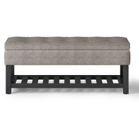 Cosmopolitan 44 inch Wide Transitional Rectangle Storage Ottoman Bench with Open Bottom in Distressed Grey Taupe Faux Leather