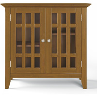 Bedford SOLID WOOD 32 inch Wide Transitional Low Storage Media Cabinet in Light Golden Brown