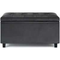 Cosmopolitan 34 inch Wide Transitional Rectangle Storage Ottoman in Distressed Black Faux Leather