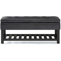 Cosmopolitan 44 inch Wide Transitional Rectangle Storage Ottoman Bench with Open Bottom in Distressed Black Faux Leather