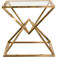 Aria Square Stainless Steel End Table w/ Polished Gold Finish Base & Clear, Tempered Glass Top by Diamond Sofa