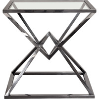 Aria Square Stainless Steel End Table w/ Polished Black Finish Base & Clear, Tempered Glass Top by Diamond Sofa