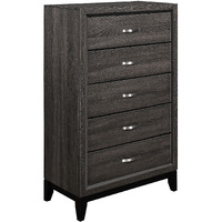 5 Drawer Wooden Chest with Grain Details and Chamfered Feet, Gray