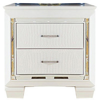 Contemporary Wooden Nightstand with 2 drawers and LED Lighting, White