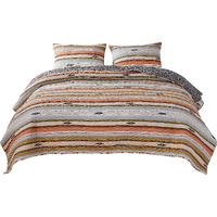 3 Piece Microfiber Full Size Quilt Set with Chevron Print, Multicolor