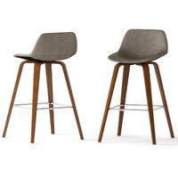 Randolph Mid-Century Modern Bentwood Counter Height Stool (Set of 2) in Distressed Grey Faux Leather