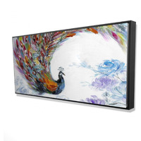 Colorful Peacock With Flowers - Framed Print on canvas by Begin Edition