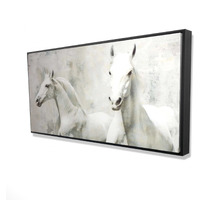 Two White Horse Running - Framed Print on canvas by Begin Edition