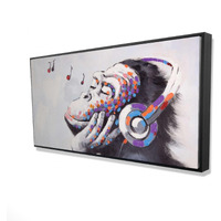 Monkey Listening Music - Framed Print on canvas by Begin Edition