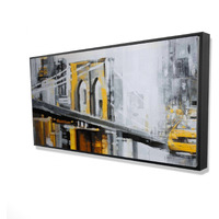 Yellow Brooklyn Bridge With Taxis - Framed Print on canvas by Begin Edition