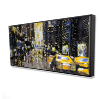 Abstract And Texturized City With Yellow Taxis - Framed Print on canvas by Begin Edition