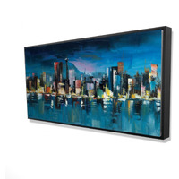 Abstract Blue Cityscape By Night - Framed Print on canvas by Begin Edition