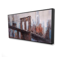 BROWN AND BLUE BROOKLYN BRIDGE - Framed Print on canvas by Begin Edition