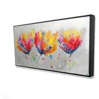 FOUR COLORED FLOWERS ON GRAY BACKGROUND - Framed Print on canvas by Begin Edition