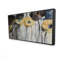 GRAY BLUE AND YELLOW FLOWERS - Framed Print on canvas by Begin Edition