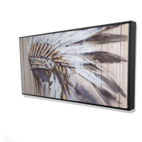 INDIAN WITH FEATHERS - Framed Print on canvas by Begin Edition