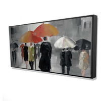 STREET SCENE WITH UMBRELLAS - Framed Print on canvas by Begin Edition