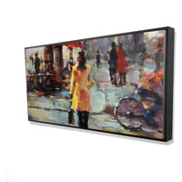 WOMAN WALKING IN PARIS - Framed Print on canvas by Begin Edition