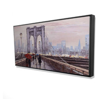 BROOKLYN BRIDGE WITH PASSERSBY - Framed Print on canvas by Begin Edition