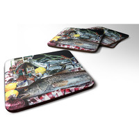 "Caroline's Treasures 1001FC Fish and Beers from New Orleans Foam Coasters (Set of 4), 3.5"" H x 3.5"" W, Multicolor"
