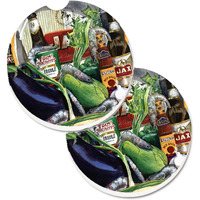 "Caroline's Treasures Eggplant & New Orleans Beers Set of 2 Cup Holder Car Coasters 1007CARC, 2.56, Multicolor"