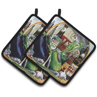 "Caroline's Treasures Eggplant & New Orleans Beers Pair of Pot Holders 1007PTHD, 7.5HX7.5W, Multicolor"