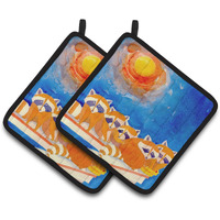 "Caroline's Treasures Raccoons On The Railing Pair of Pot Holders 6009PTHD, 7.5HX7.5W, Multicolor"