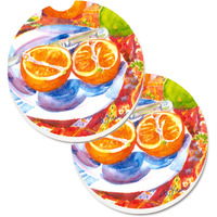 "Caroline's Treasures Florida Oranges Sliced For Breakfast Set of 2 Cup Holder Car Coasters 6035CARC, 2.56, Multicolor"