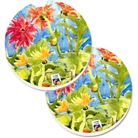 "Caroline's Treasures Flower - Gerber Daisies Set of 2 Cup Holder Car Coasters 6038CARC, 2.56, Multicolor"