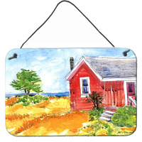"Caroline's Treasures Old Red Cottage House at the Lake or Beach Indoor Wall or Door Hanging Prints, 8 x 12"", Multicolor"