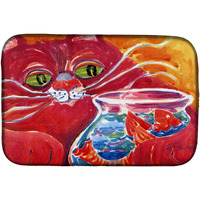 "Caroline's Treasures Big Red Cat At The Fishbowl Dish Drying Mat, 14"" x 21"", Multicolor"