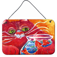 "Caroline's Treasures Big Red Cat at The Fishbowl Indoor Aluminum Metal Wall or Door Hanging Prints, 8 x 12"", Multicolor"