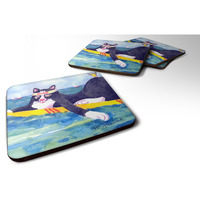 "Caroline's Treasures 6051FC Black and White Cat Surfin Bird Foam Coasters (Set of 4), 3.5"" H x 3.5"" W, Multicolor"