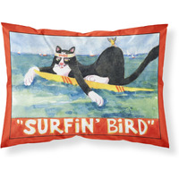"Caroline's Treasures 6051PILLOWCASE Black And White Cat Surfing Bird Moisture Wicking Fabric Standard Pillowcase, Large, Multicolor"