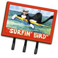 "Caroline's Treasures 6051TH68 Black and White Cat Surfing Bird Leash Holder or Key Hook, Large, Multicolor"