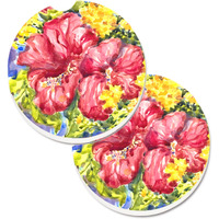 "Caroline's Treasures Flower - Hibiscus Set of 2 Cup Holder Car Coasters 6056CARC, 2.56, Multicolor"