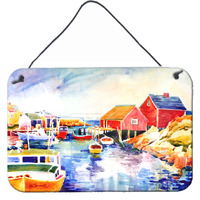 "Caroline's Treasures Boats at Harbor with a View Indoor Aluminum Metal Wall or Door Hanging Prints, 8 x 12"", Multicolor"
