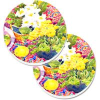 "Caroline's Treasures Flower - Primroses Set of 2 Cup Holder Car Coasters 6062CARC, 2.56, Multicolor"
