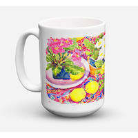 "Caroline's Treasures 6062CM15 Flower-Primroses Microwavable Ceramic Coffee Mug, 15 oz, Multicolor"