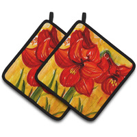"Caroline's Treasures Flower - Amaryllis Pair of Pot Holders 6067PTHD, 7.5HX7.5W, Multicolor"