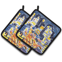 "Caroline's Treasures Skyline Abstract Pair of Pot Holders 6073PTHD, 7.5HX7.5W, Multicolor"