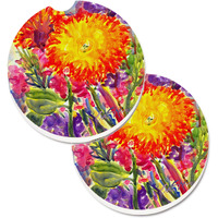 "Caroline's Treasures Flower - Aster Set of 2 Cup Holder Car Coasters 6077CARC, 2.56, Multicolor"