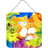 "Caroline's Treasures Cat Tea Time Aluminum Metal Wall or Door Hanging Prints, 6 x 6"", Multicolor"