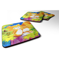"Caroline's Treasures 6101FC Cat Tea Time Foam Coasters (Set of 4), 3.5"" H x 3.5"" W, Multicolor"