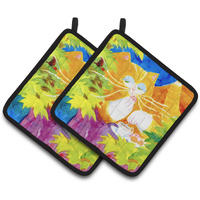 "Caroline's Treasures Cat Tea Time Pair of Pot Holders 6101PTHD, 7.5HX7.5W, Multicolor"