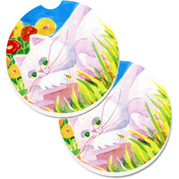 "Caroline's Treasures White Cat Set of 2 Cup Holder Car Coasters 6102CARC, 2.56, Multicolor"