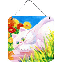 "Caroline's Treasures White Cat Tea Time Aluminum Metal Wall or Door Hanging Prints, 6 x 6"", Multicolor"
