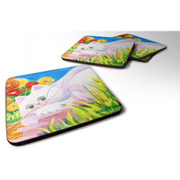 "Caroline's Treasures 6102FC White Cat Foam Coasters (Set of 4), 3.5"" H x 3.5"" W, Multicolor"